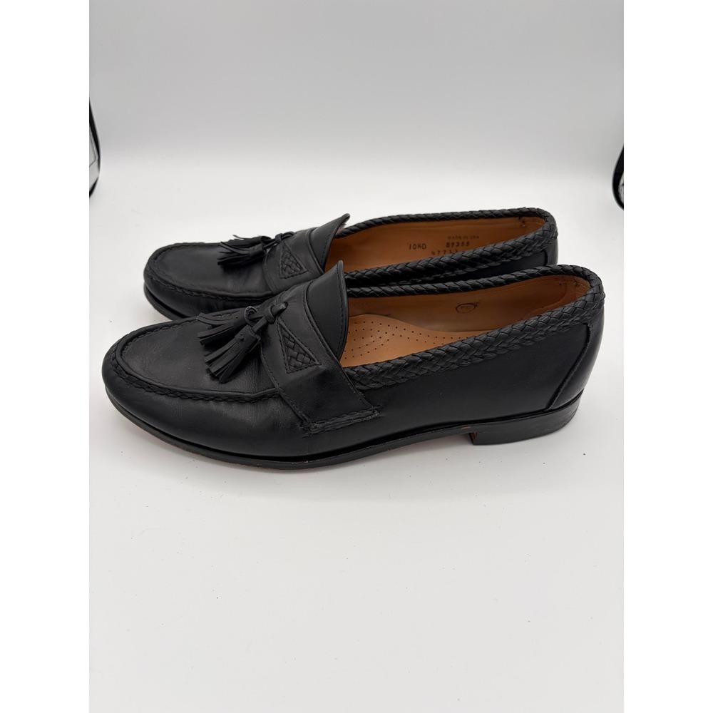Allen Edmonds Tassel Loafers Mens 10.5 D Black Leather Woven Trim Dress Shoes